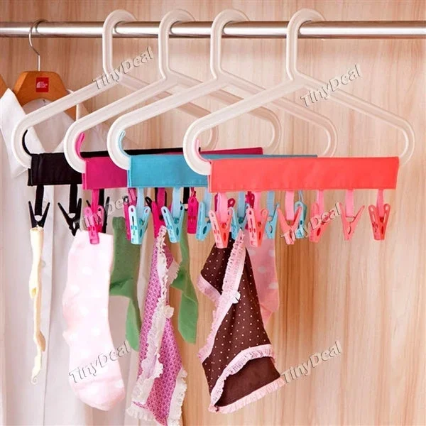 1/2/4/6/10 pcs Portable Folding Clothes Hanger Clothes Drying Rack With 6 Clips for Travel – Assorted Color