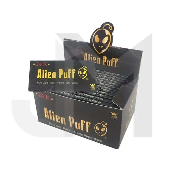 12 Alien Puff Black & Gold King Size 24K Gold Rolling Papers (HP175AP)