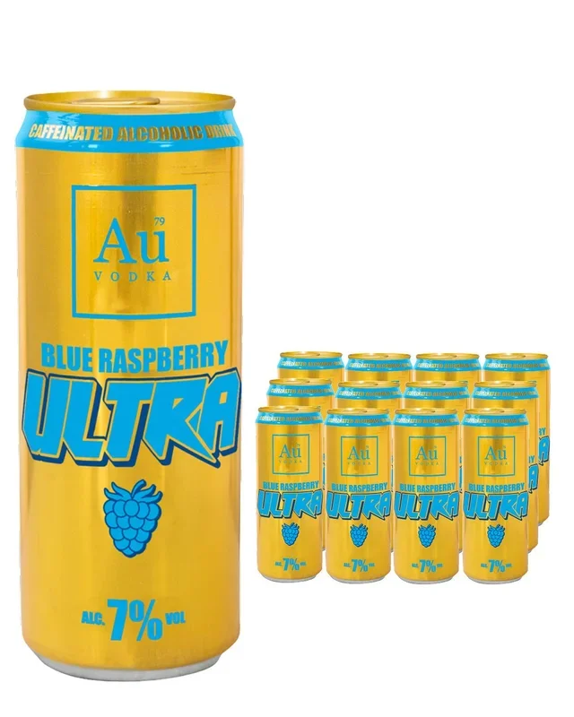 Au Vodka Ultra Blue Raspberry Caffeine Premixed Drink Multipack, 12 x 500 ml