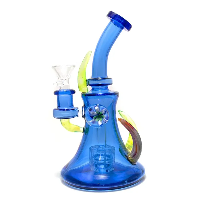 Blue Banger Hanger Dab Rig with Slyme Horns & Marble -14mm