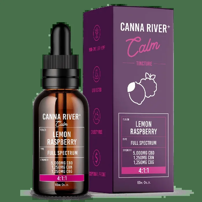 Canna River – Full Spectrum CBD/CBN/CBG Calm Tincture – Lemon Raspberry – 60mL