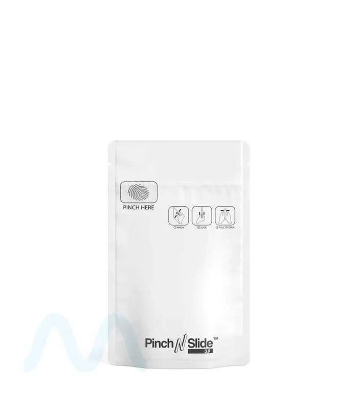 Child Resistant & Tamper Evident | Pinch N Slide 3.0 Matte White Mylar Bags | 3.6in x 5.7in – 3.5g – 250 Count
