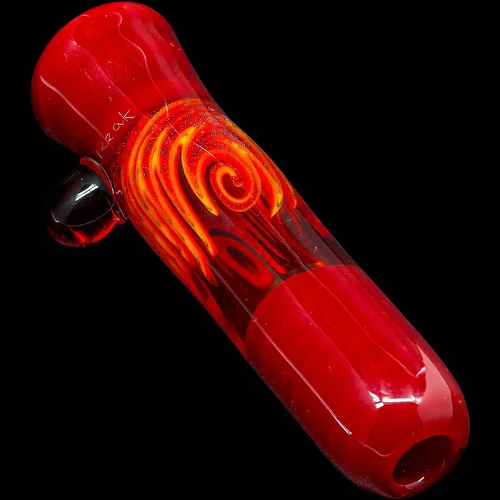 Crimson Red Reversal Glass Chillum by Chris Lezak