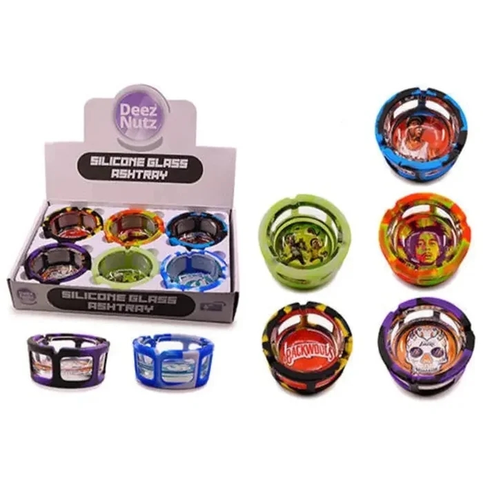 Deez Nutz Glass Ashtray w/ Silicone Sleeve – (6 Count Display)