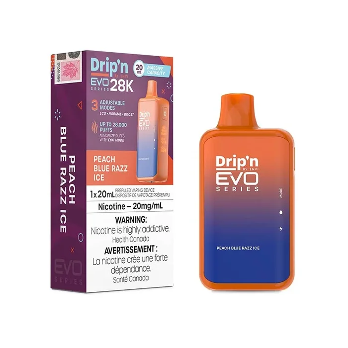 Drip’n by Envi EVO Series 28K Disposable – Peach Blue Razz Ice (ON)