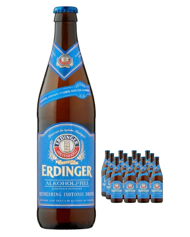 Erdinger Alkoholfrei Alcohol Free Wheat Beer Glass Botlle Multipack, 12 x 500 ml