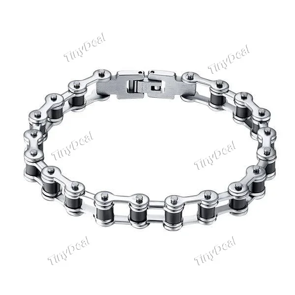 Fashionable Stainless Steel Bike Chain Cuff Bead Bracelet Bicycle Wristband Jewelry