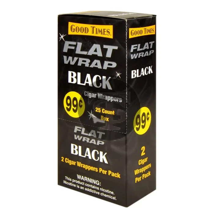 Good Times Black Flat Wraps Pre Priced 25 Pouches of 2