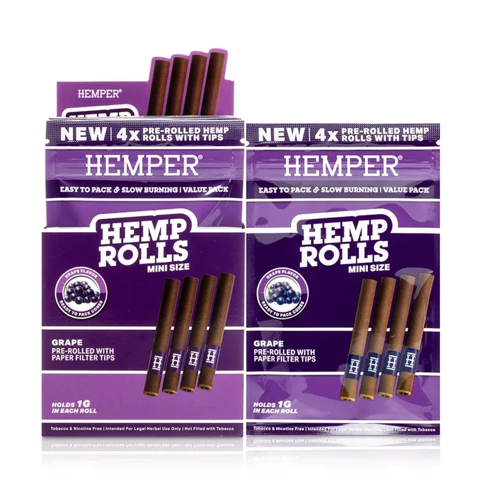 Hemper – Pre-Rolled 4PK Mini Size Hemp Rolls + Paper Tip | 12ct Display