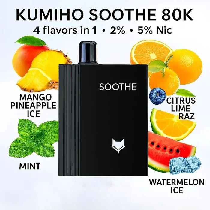 Kumiho Soothe 80K 4 flavors in 1 – 2% – 5% Nic (Mango Pineapple Ice – Mint – Citrus Lime Raz – Watermelon Ice)