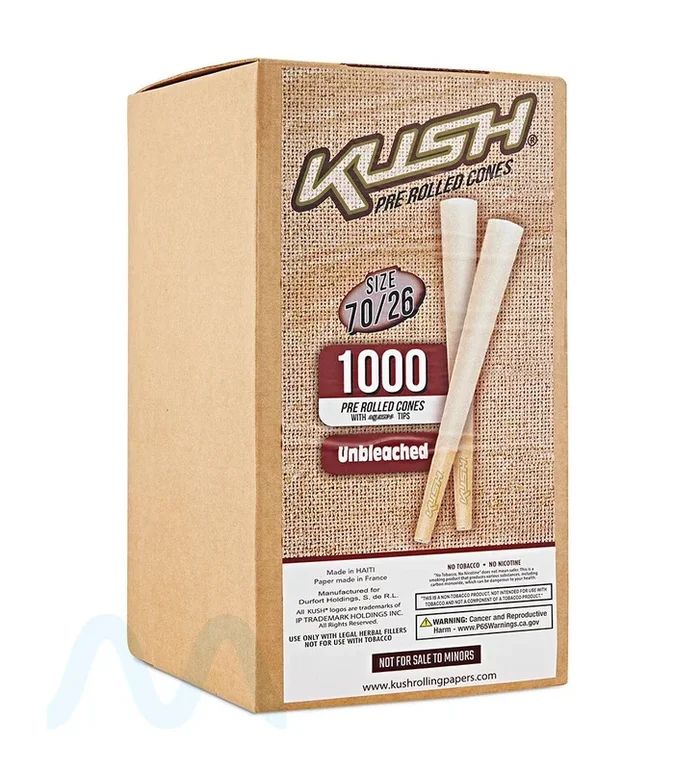 KUSH | Dogwalker Size Unbleached Pre-Rolled Cones w/ Filter Tip | 70mm – Brown Paper – 1000 Count