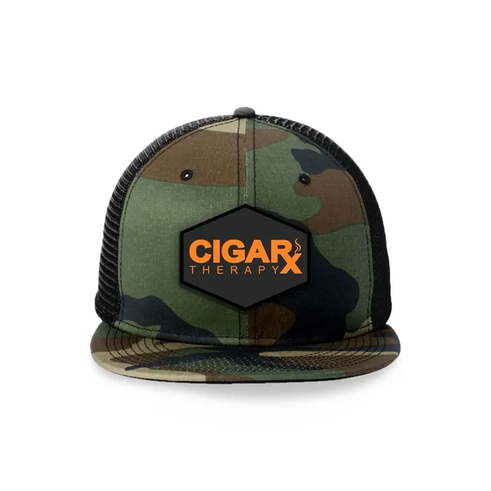 Orange on Black Patch Camo Flat Trucker Cap