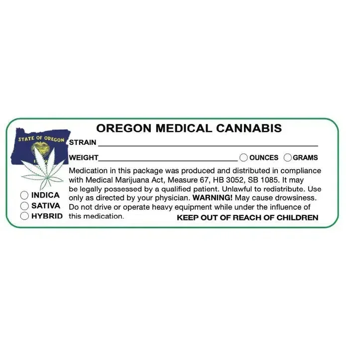 Oregon “Canna Strain & Weight Label ” 1 ” x 3 ” Inch 1000 Count