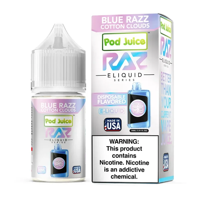 Pod Juice X RAZ Salt – Blue Razz Cotton Clouds – 30ML E-Liquid