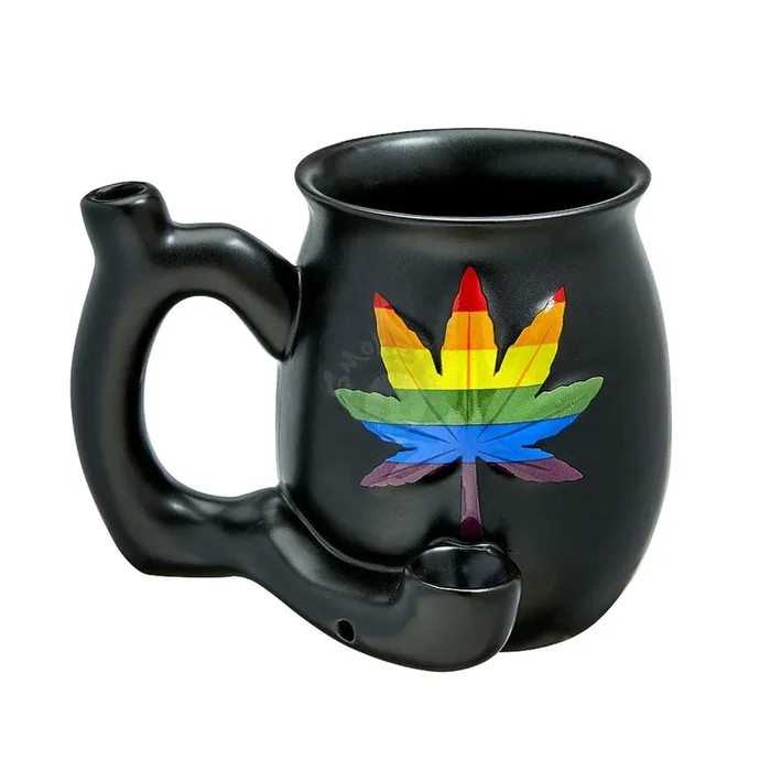 PREMIUM ROAST & TOAST CERAMIC MUG W/ PIPE – MATTE BLACK & RAINBOW LEAF
