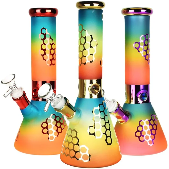 Rainbow and Honeycomb Design 10 ” Beaker Bong