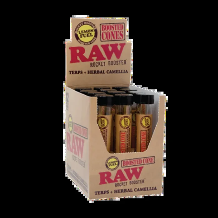 RAW Rocket Booster King Size Cone Display with Terpene Infusion – Assorted Flavors – (12 Count Pack)