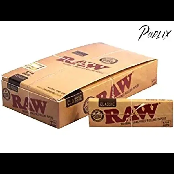 Raw Unrefined Classic 1.25 1 1/4 Size Cigarette Rolling Papers Full Box of 24 Pack
