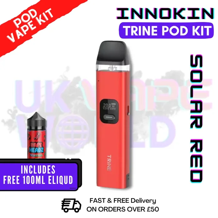 Solar Red Innokin Trine Pod Vape Kit + FREE 100ML Eliquid