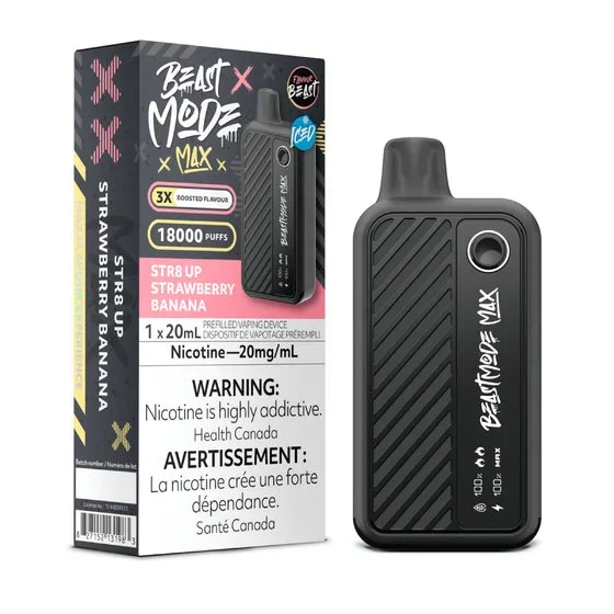 STR8 UP Strawberry Banana Iced by Flavour Beast Max 18000 Puff 20ml – Disposable Vape [ON]