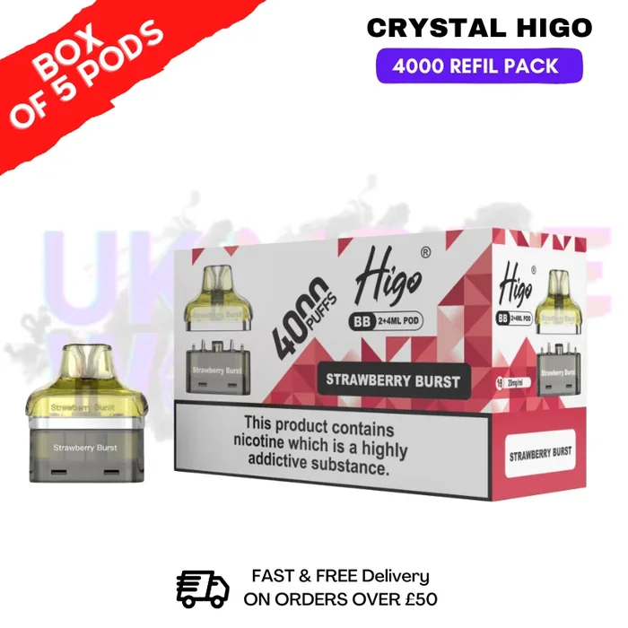 Strawberry Burst Crystal Higo 4000 REFIL Pods BOX OF 5