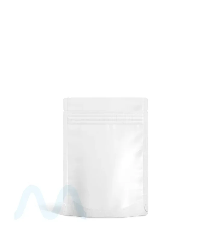 Tamper Evident | Matte White Vista Mylar Bags (Tear Notch) | 3.6in x 5in – 3.5g – 1000 Count