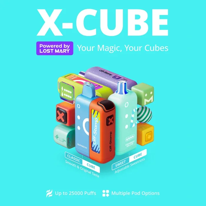 ⭐️TEXAS COMPLIANT ⭐️ | Off-Stamp X-CUBE 25K Disposable KIT Powered By LOST MARY – 25,000 Puffs