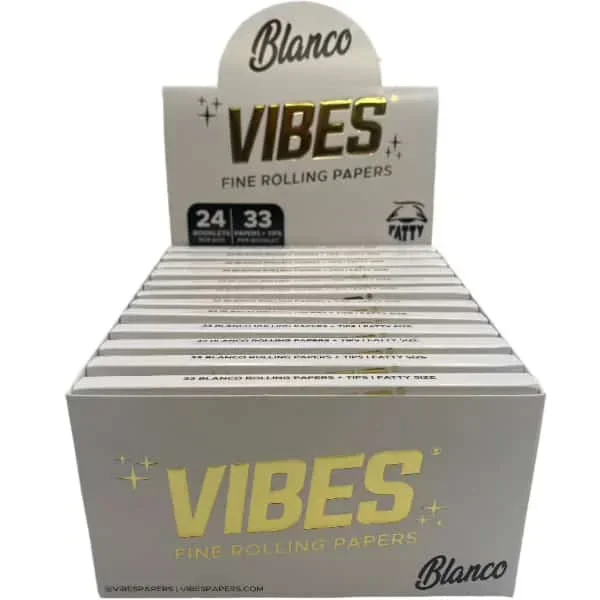 Vibes King Size Fatty Blanco Rolling Papers W/ Tips 24ct Box 33 LPB